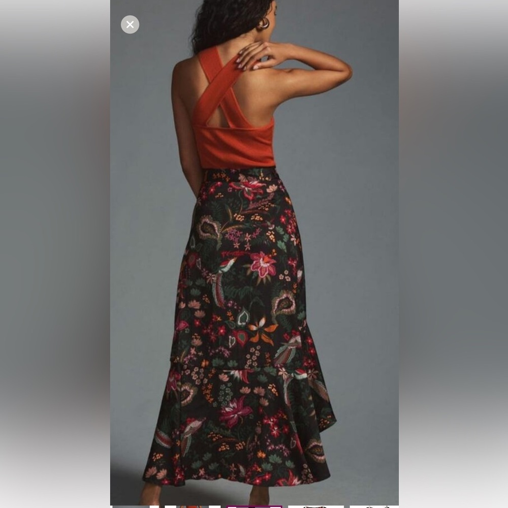 ANTHROPOLOGIE TIERED RUFFLED MAXI SKIRT IN TROPICAL print! - Picture 2 of 3